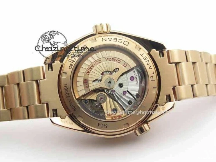 0305 Efficient Planet Ocean GMT 43.5mm RG V6F 1:1 Best Edition Black Dial On RG Bracelet A 8182